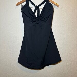 COCOSHIP Womens 3XL Swim Dress With Shorts Black Halter Adjustable Tie Top Basic